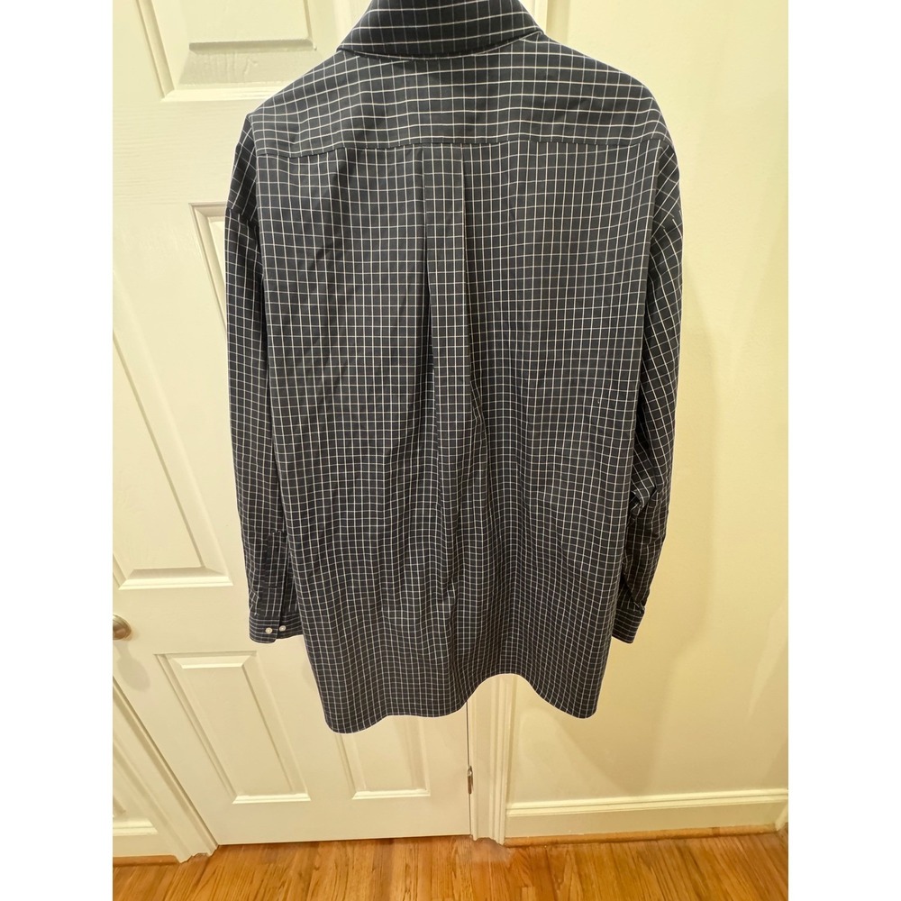 Paul Fredrick Mens Dress Shirt 19x36 Classic Fit Non-Iron Cotton Navy Windowpane - Picture 6 of 9